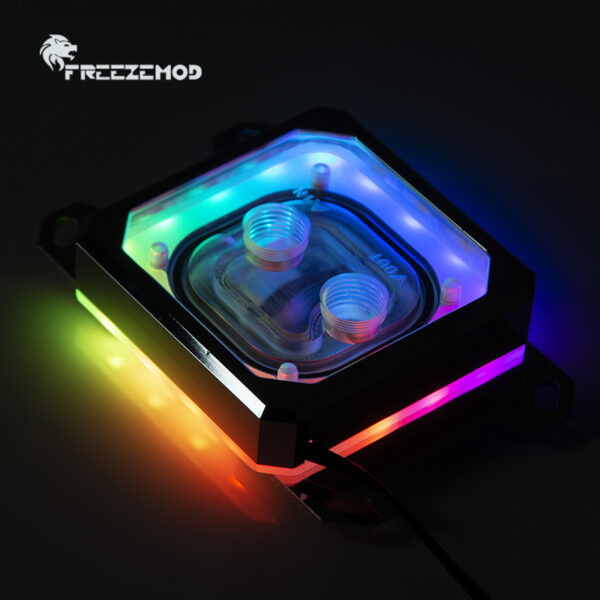 ⁦بلوك معالجات AMD للتبريد المائي المفتوح (أسود) مع إضاءة RGB متوافق مع :AM2/AM3/AM4⁩ - الصورة ⁦2⁩
