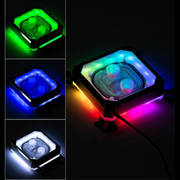 ⁦بلوك معالجات انتل للتبريد المائي المفتوح (أسود) مع اضاءة RGB متوافق مع : Intel LGA 1200/1156/1155/1151/1150/2011/2066/775/1356/1366⁩ - الصورة ⁦2⁩